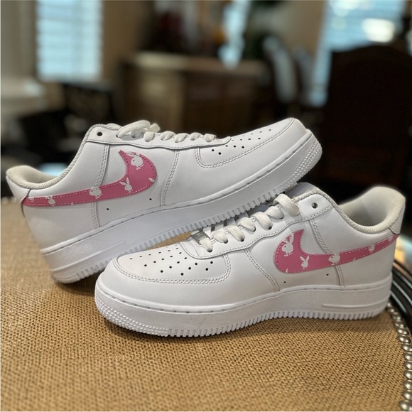 Nike Air Force 1 Custom Playboy Bunny Sneakers SZ 8 - Picture 1 of 13